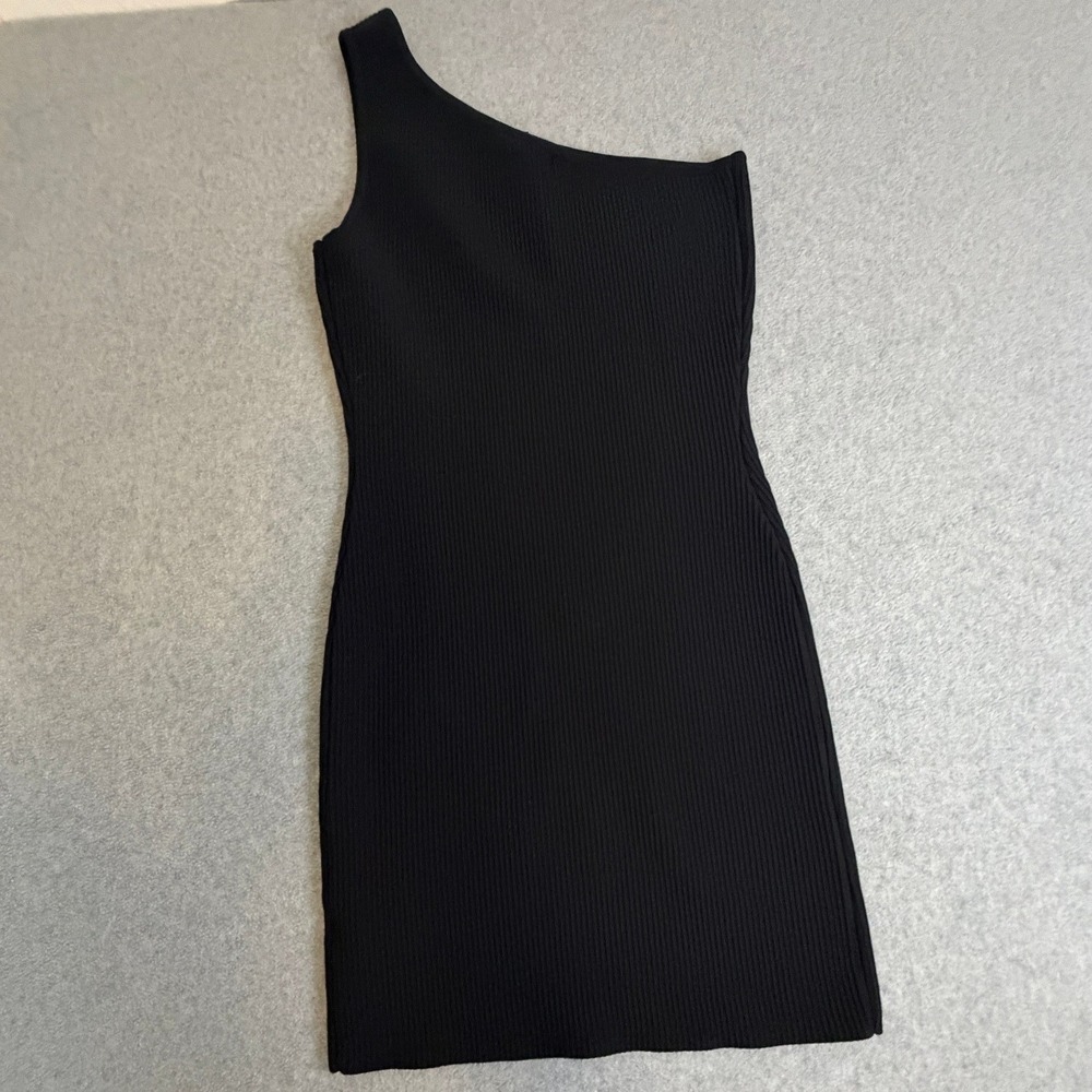 Sincerely Jules Womens One Shoulder Ribbed Knit Bodycon Mini Dress Black Size M